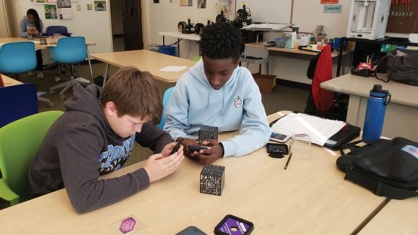 Middle School students with Merge Cubes