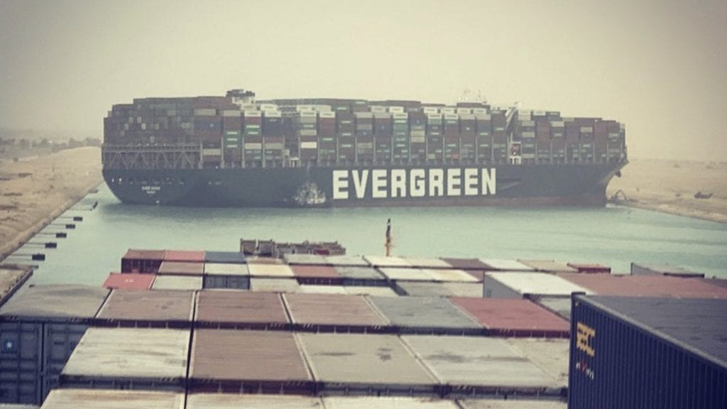 The cargo ship Ever Given stuck in the Suez Canal